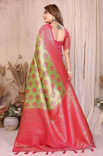 green banarasi tissue art silk saree