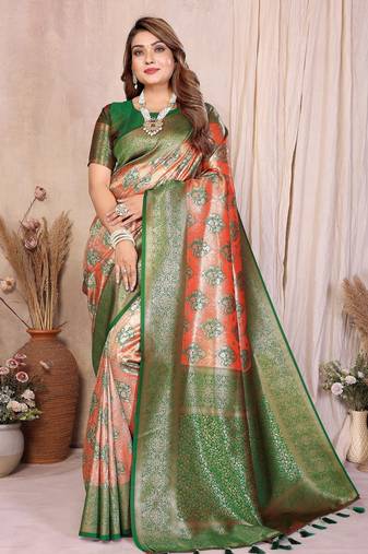 orange banarasi tissue art silk saree
