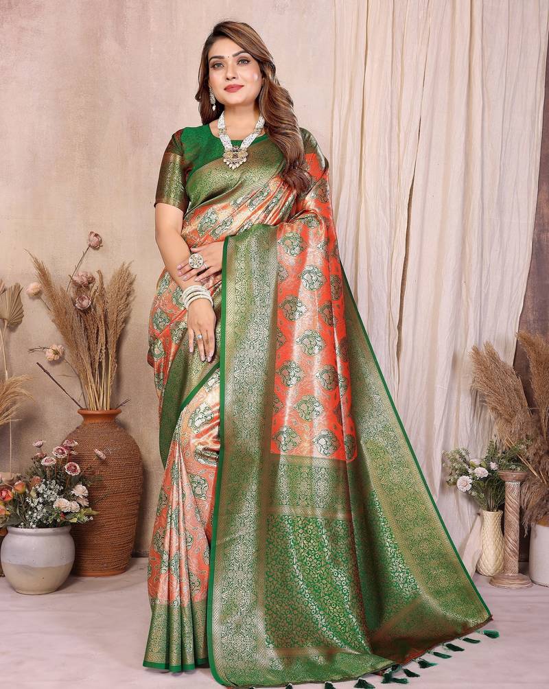 orange banarasi tissue art silk saree