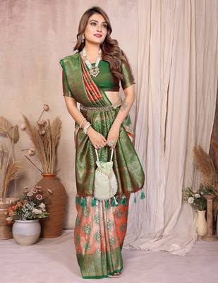 orange banarasi tissue art silk saree 2