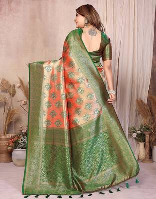 orange banarasi tissue art silk saree 3