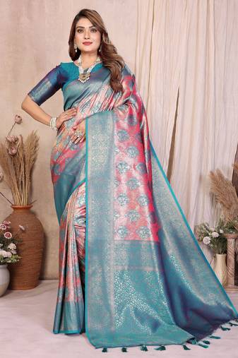 pink banarasi tissue art silk saree