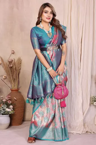 pink banarasi tissue art silk saree