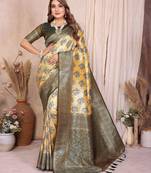 yellow banarasi tissue art silk saree