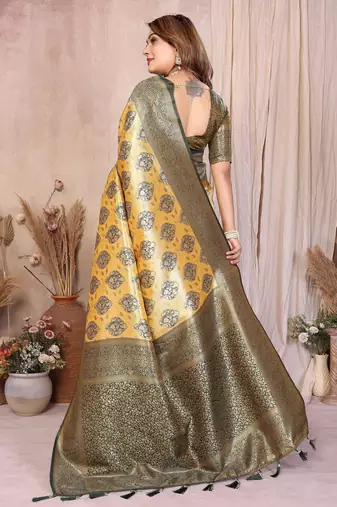 yellow banarasi tissue art silk saree