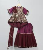 Purple embroidered cotton silk Sharara set