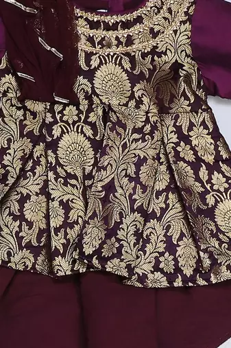 Purple embroidered cotton silk Sharara set