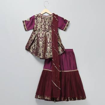 Purple embroidered cotton silk Sharara set 3