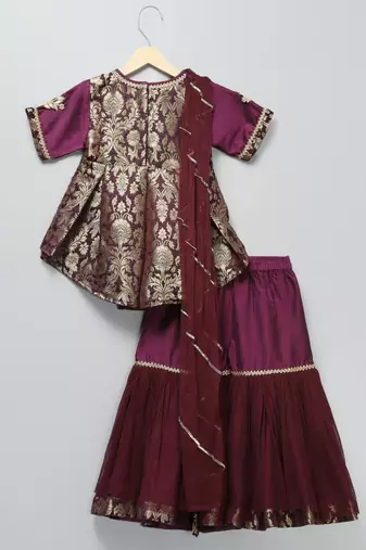 Purple embroidered cotton silk Sharara set