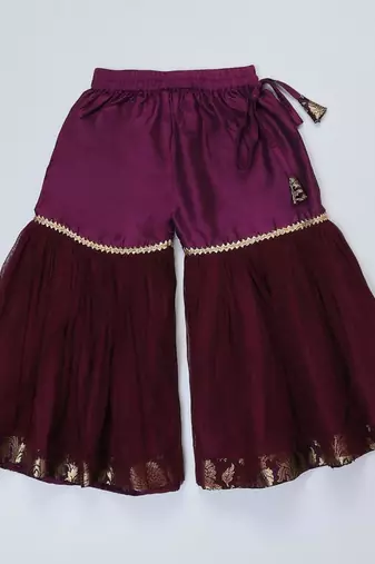 Purple embroidered cotton silk Sharara set