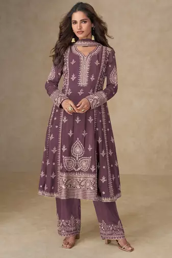 Women onion embriodery sequence work chinion silk semi-stitched salwar suit