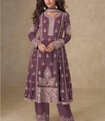 Women onion embriodery sequence work chinion silk semi-stitched salwar suit