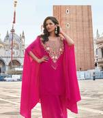 rani pink crepe silk long sleeve top palazzo with thread-zari embroidery, beads, stones & sequins 42")
