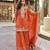 Orange viscose simmar straight kurta pant suit with heavy golden zari embroidery and sequin work Full Stitched free size