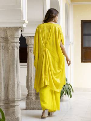 Trendmalls Yellow Georgette Embroidery Crop Top With Palazzo And Shrug Set Ethnic Salwar Suit 2