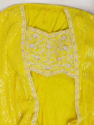 Trendmalls Yellow Georgette Embroidery Crop Top With Palazzo And Shrug Set Ethnic Salwar Suit 5