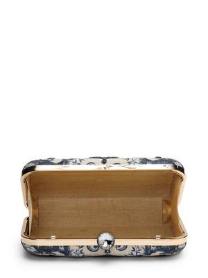 glided gleam beige & navy faux silk palace embroidered clutch 7