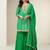 Women green heavy chinon with digital print & embroidery codding sequence work