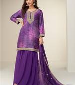 Women violet heavy chinon with digital print & embroidery codding sequence work