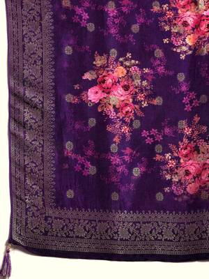 Purple Jaquard Silk Embroidery Stone Work Kurta Pant with Dupatta 5