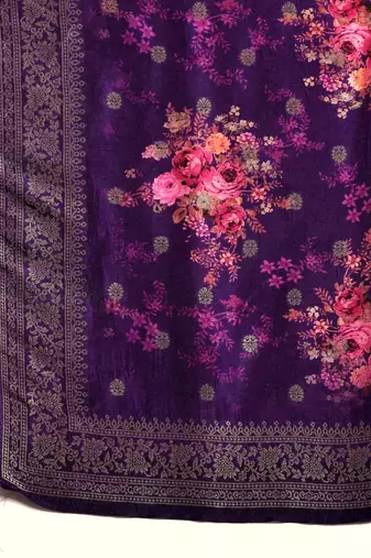 Trendmalls Purple Jaquard Silk Embroidery Stone Work Kurta Pant with Dupatta