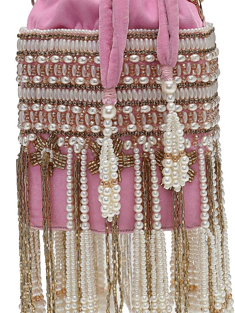 dewdrop fringe baby pink & ivory velvet beaded potli