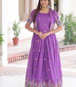 Purple zari & sequins embroidered vichitra silk Gown