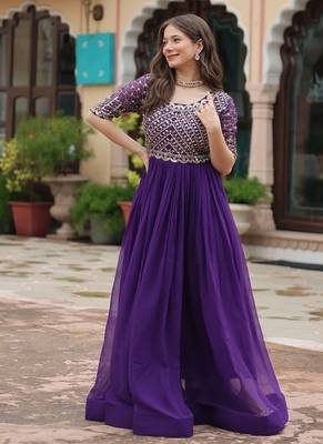 Purple zari & sequins embroidered georgette Gown 1