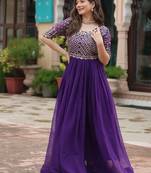 Purple zari & sequins embroidered georgette Gown