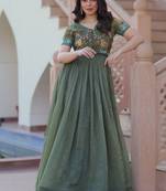 Purple zari & sequins embroidered work satin stitched kurta gown