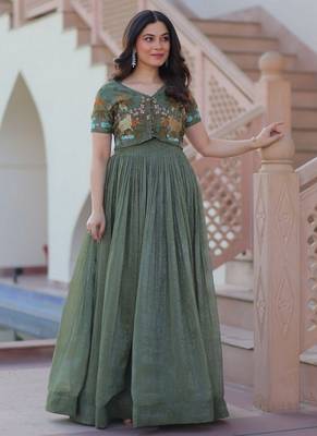 Purple zari & sequins embroidered work satin stitched kurta gown 2