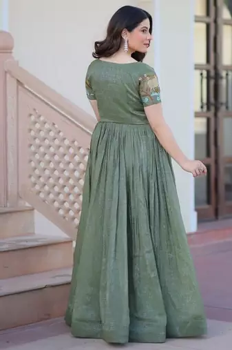 Purple zari & sequins embroidered work satin stitched kurta gown