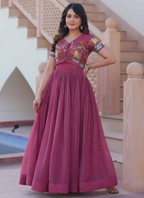 Purple zari & sequins embroidered satin Gown 1