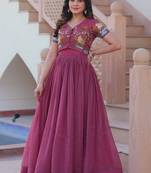 Purple zari & sequins embroidered satin Gown