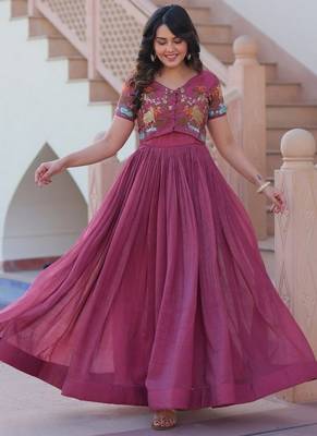 Purple zari & sequins embroidered satin Gown 3