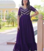 Purple zari & sequins embroidered work georgette stitched kurta gown