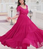 Pink zari & sequins embroidered work georgette stitched kurta gown