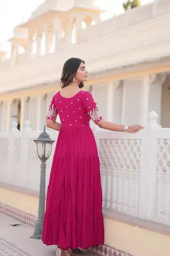 Pink zari & sequins embroidered georgette Gown