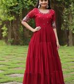 Maroon zari & sequins embroidered georgette Gown