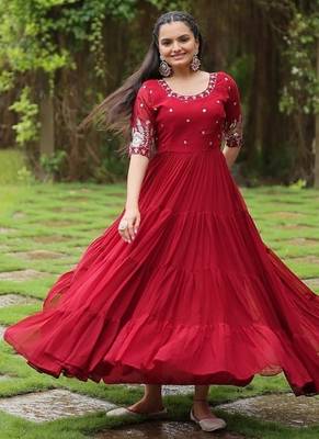 Maroon zari & sequins embroidered georgette Gown 2