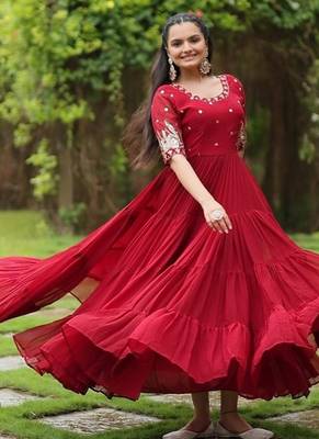 Maroon zari & sequins embroidered georgette Gown 3