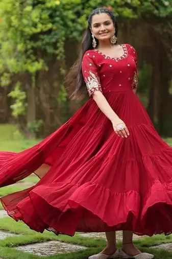 Maroon zari & sequins embroidered georgette Gown