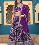 Purple Dola Silk Semi Stitched Lehenga Choli with Heavy Embroidery Work