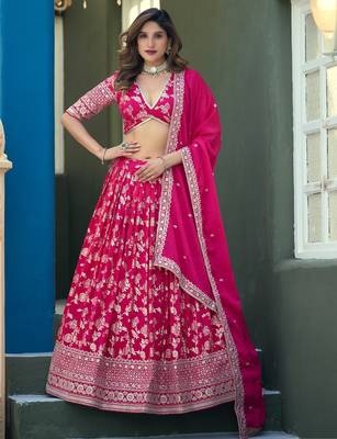pink dola silk blend lehenga set with choli and dupatta 1