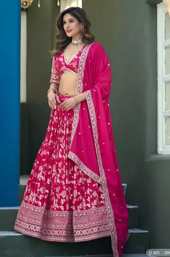 pink dola silk lehenga set with choli and dupatta