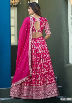 pink dola silk blend lehenga set with choli and dupatta 3