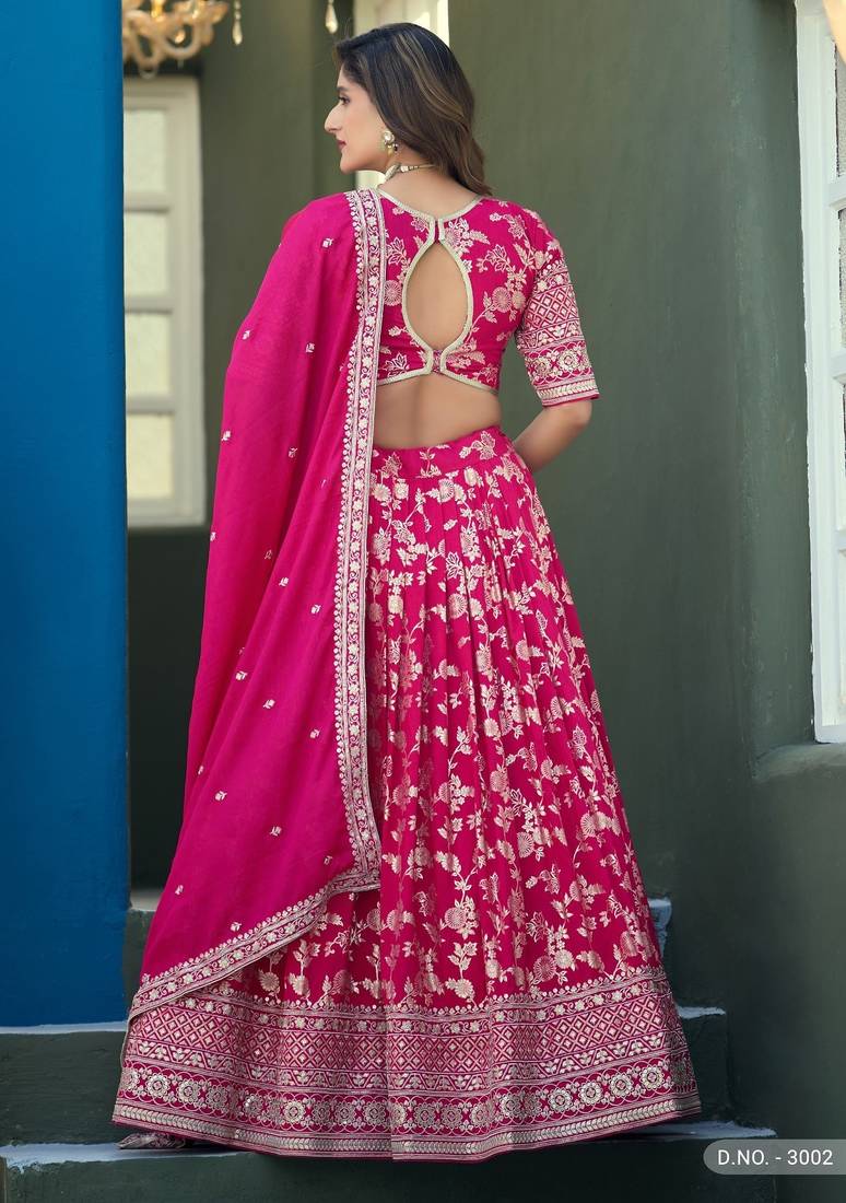 Pink Dola Silk Semi Stitched Lehenga Choli with Heavy Embroidery Work