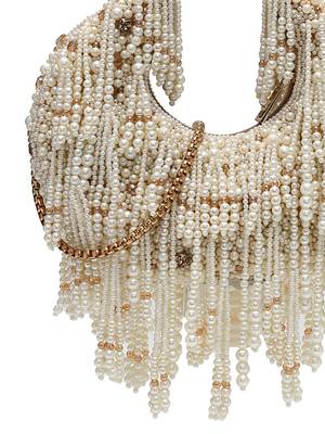 fringe flirt ivory & champagne faux silk clustered beadwork clutch 8