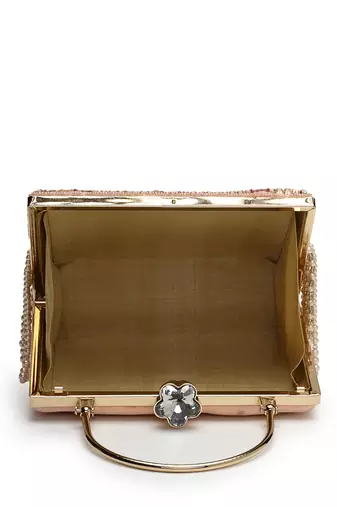 crystal cascade blush pink & champagne velvet chevron embellished clutch