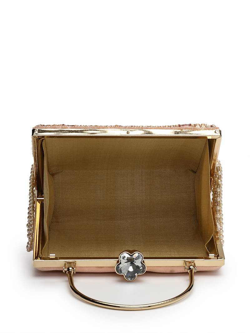 crystal cascade blush pink & champagne velvet chevron embellished clutch